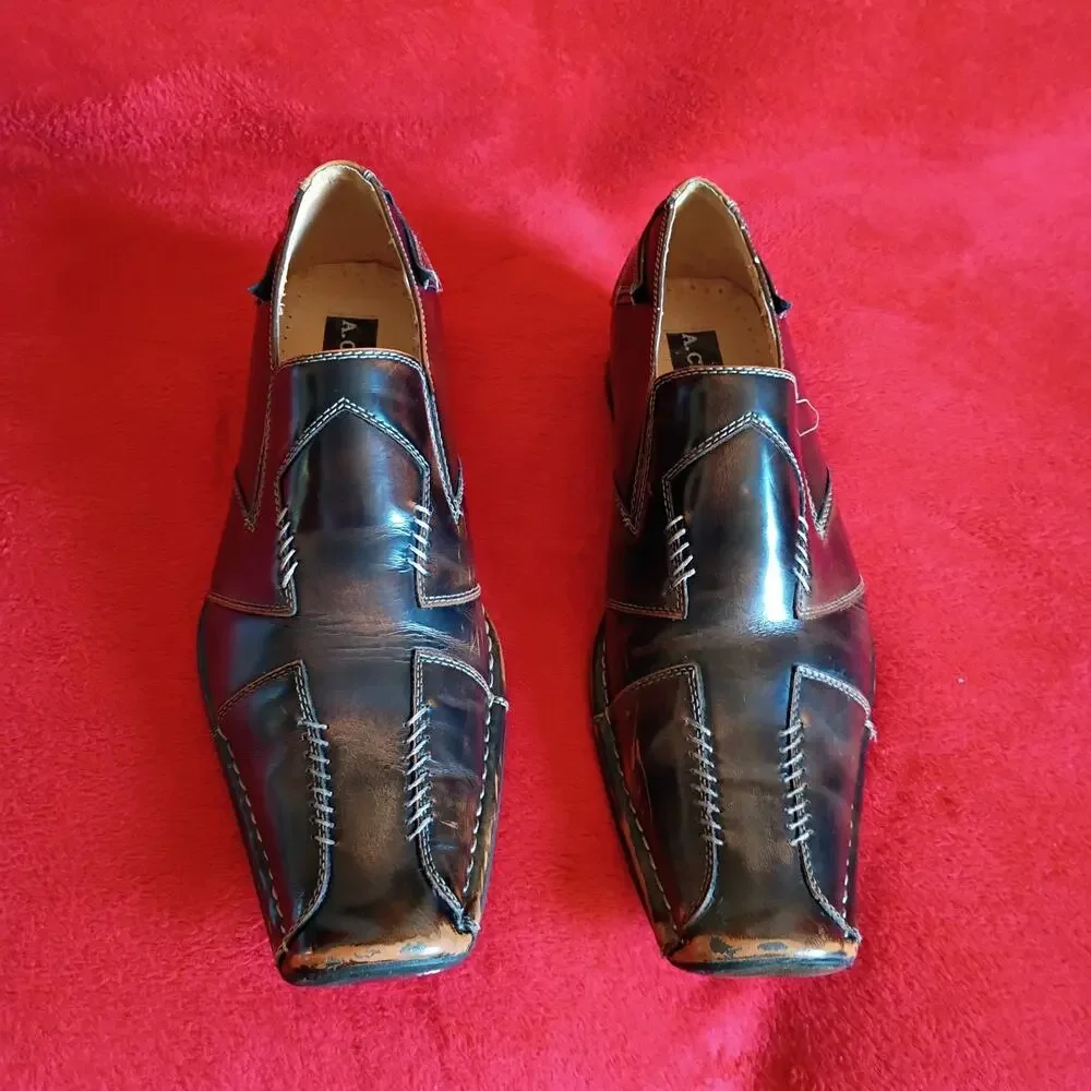 A. Cellini Cross Stitched Leather Square Toe Loafers Mens Sz 11 M Brown Shoes